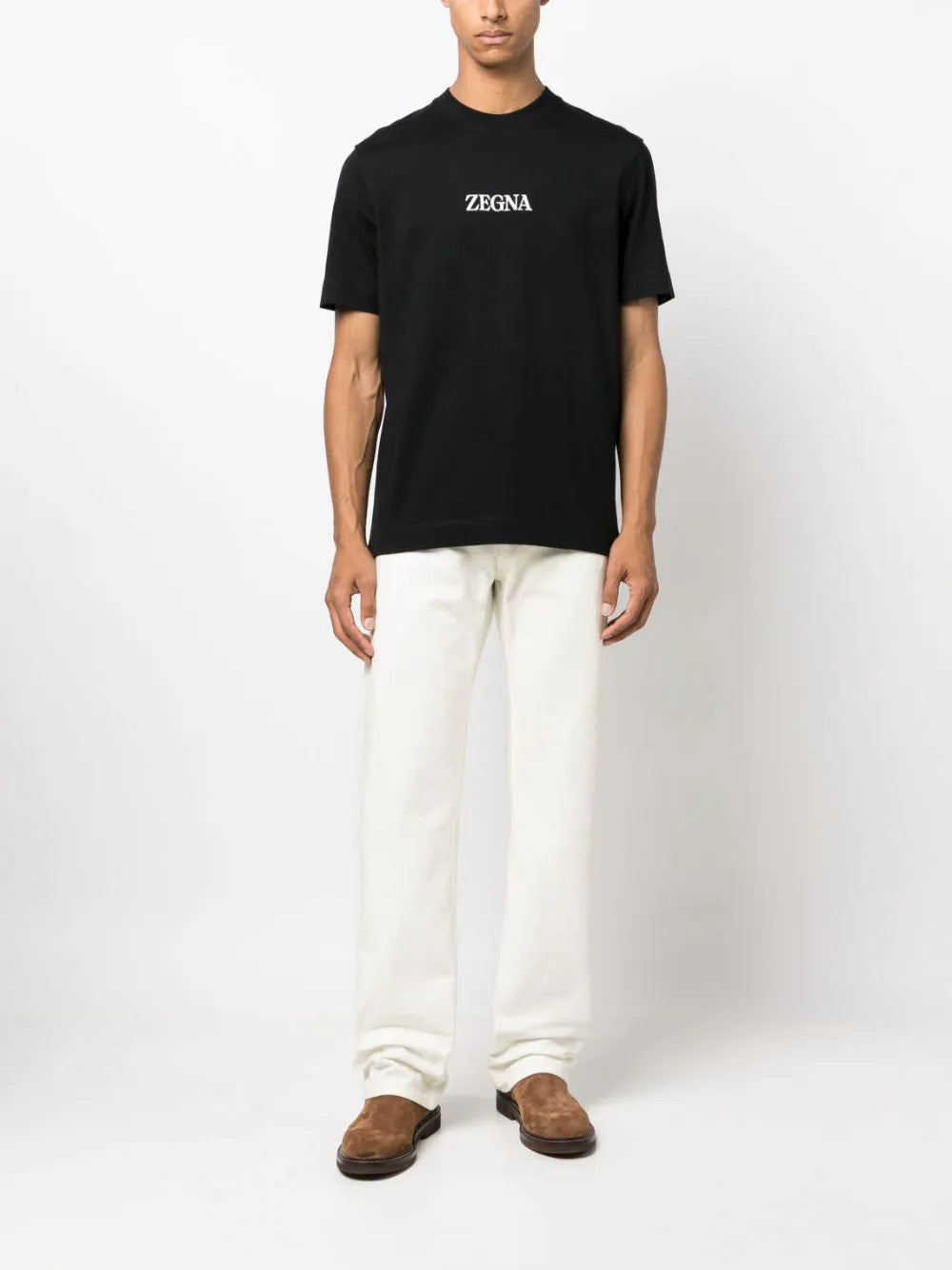 Logo-print black cotton T-shirt