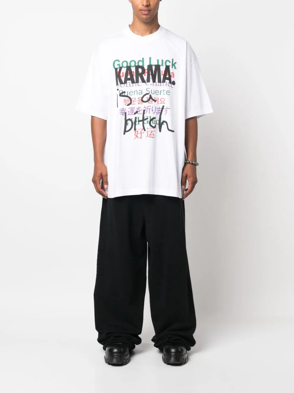 Graphic-print cotton white oversized T-shirt