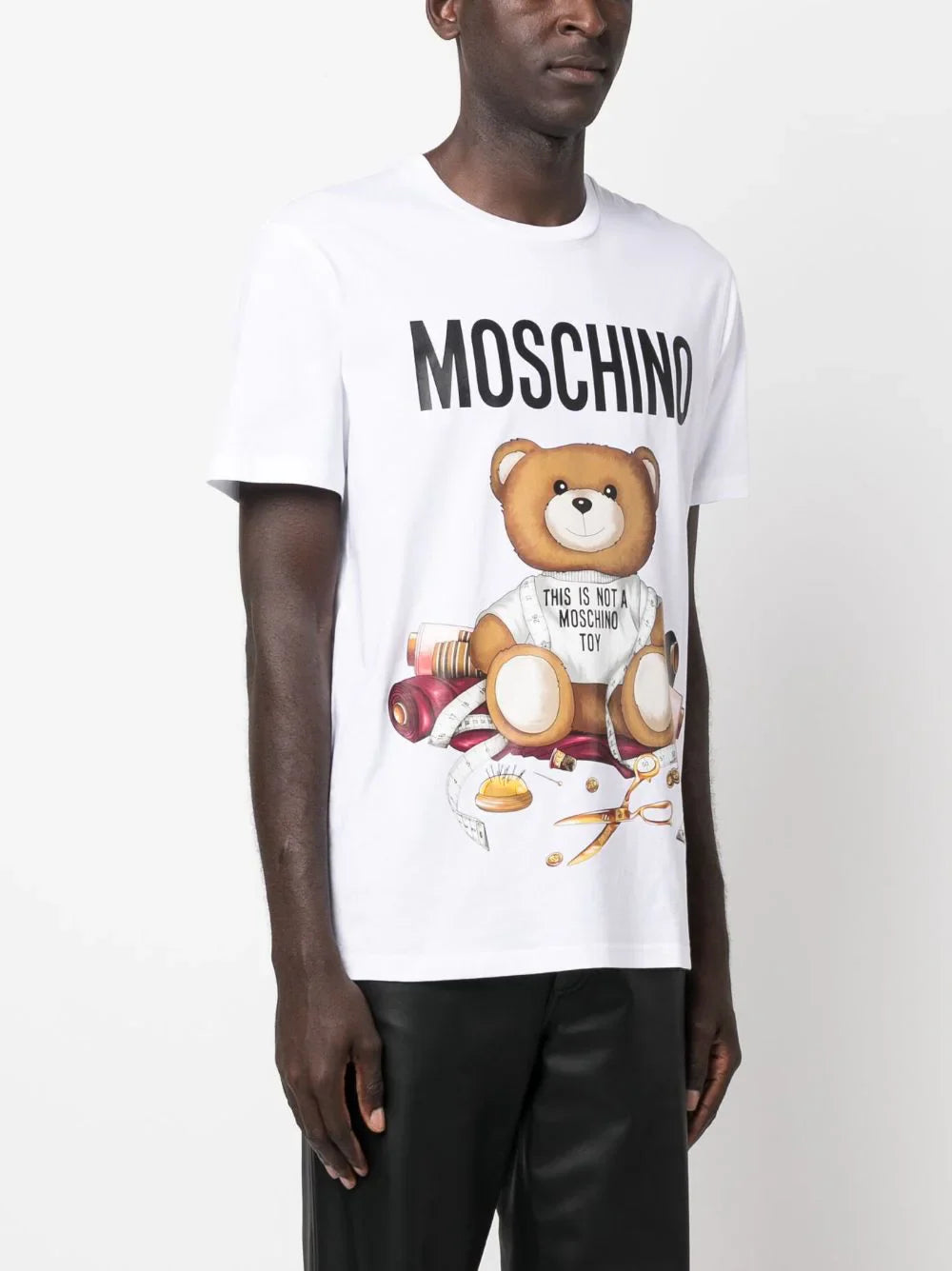 Teddy Bear-print white cotton T-shirt