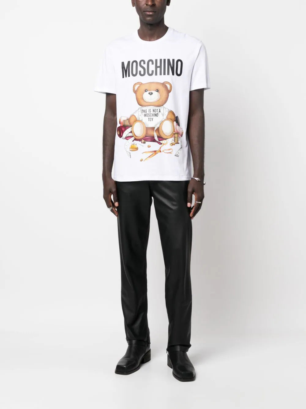Teddy Bear-print white cotton T-shirt