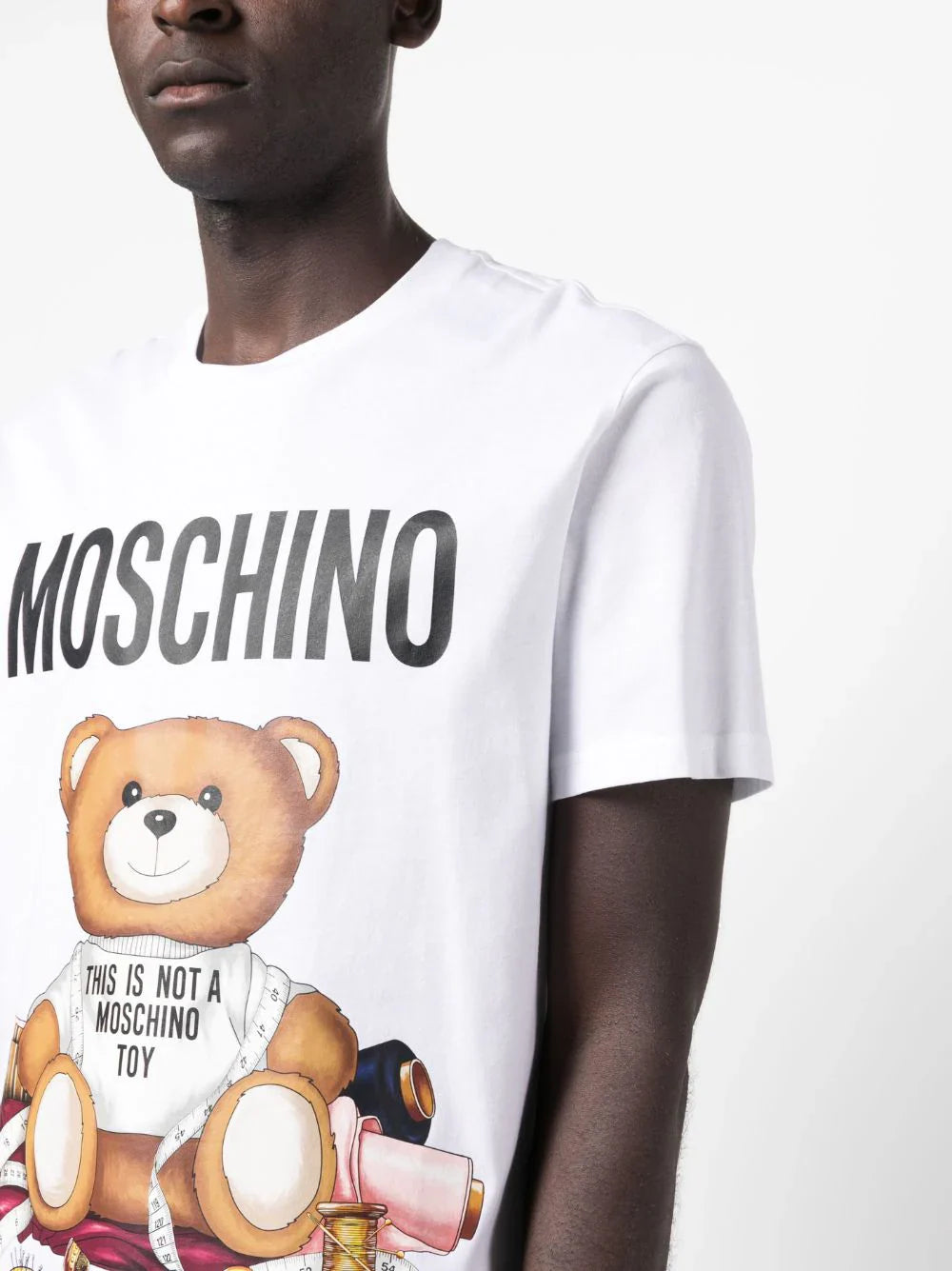 Teddy Bear-print white cotton T-shirt