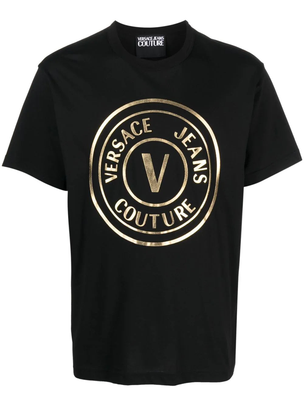 Golden Logo Print Black Cotton T-shirt