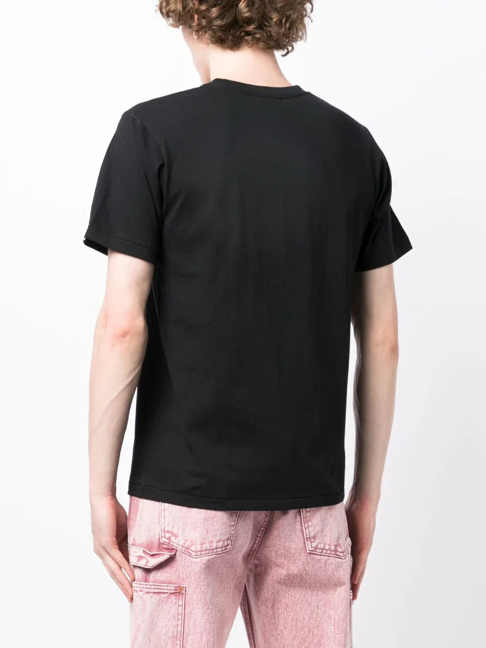 Blue Logo Print Black Cotton T-shirt