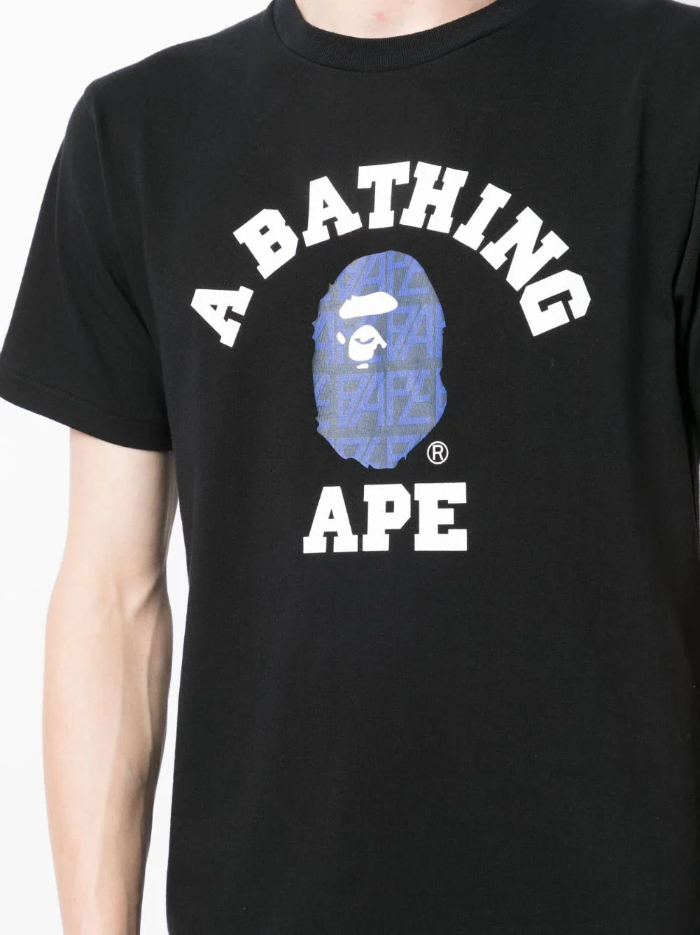 Blue Logo Print Black Cotton T-shirt