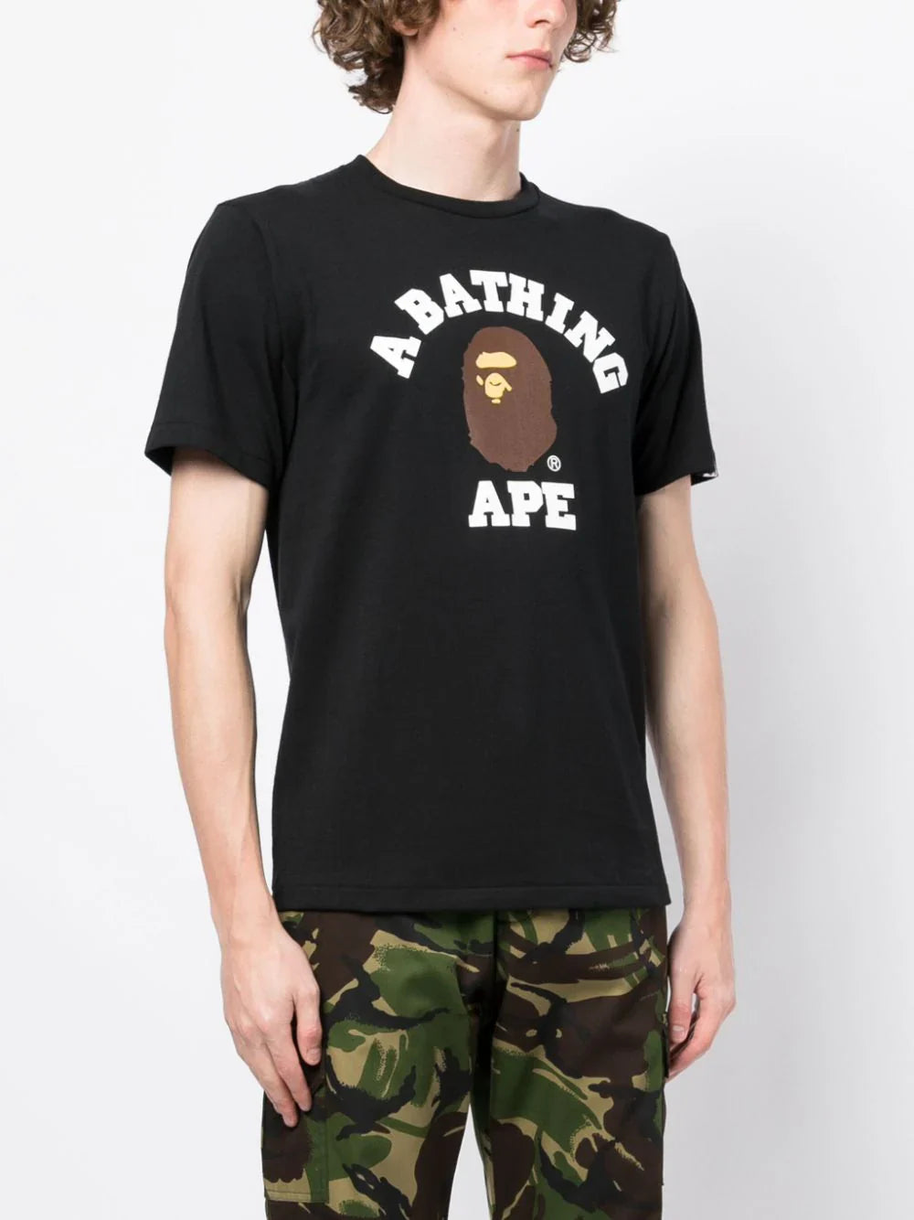 College logo-print black cotton T-shirt