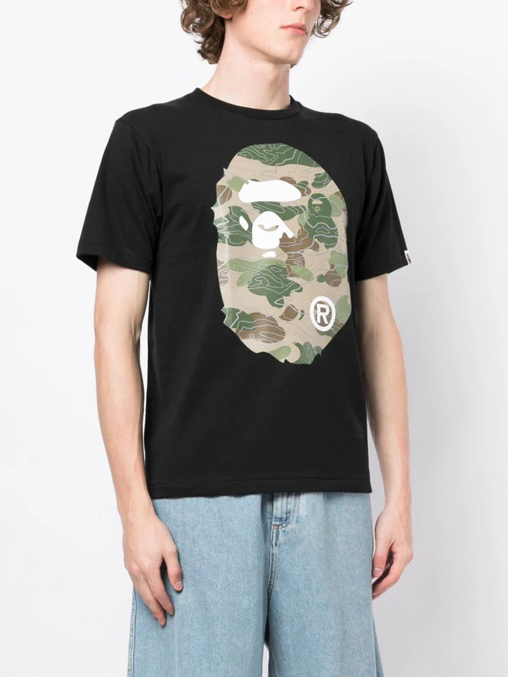 Camouflage Graphic Print Black Cotton T-shirt