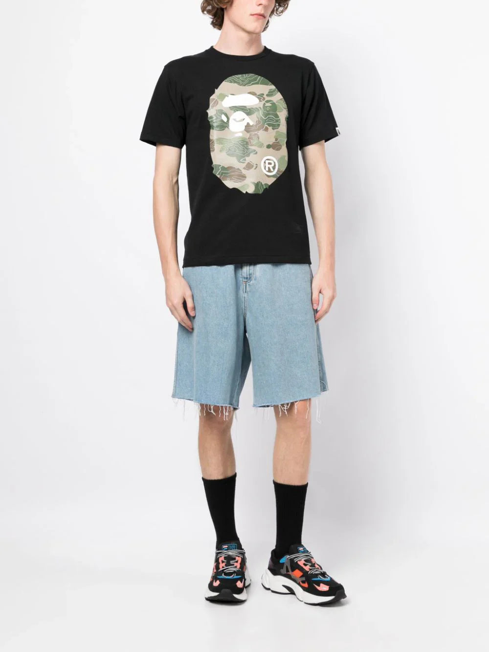 Camouflage Graphic Print Black Cotton T-shirt