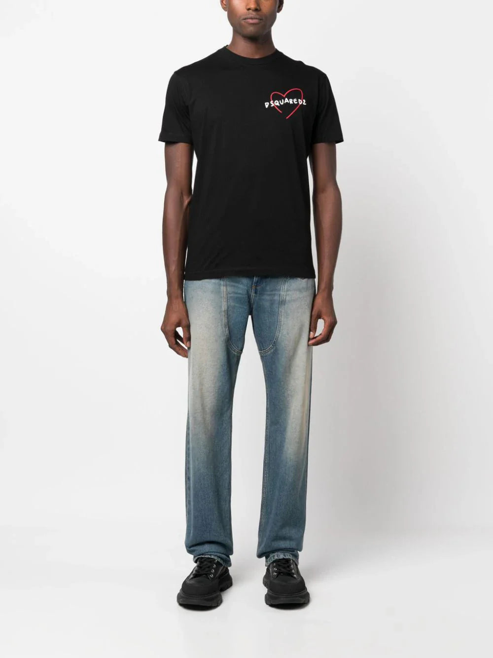 Heart logo-print black T-shirt