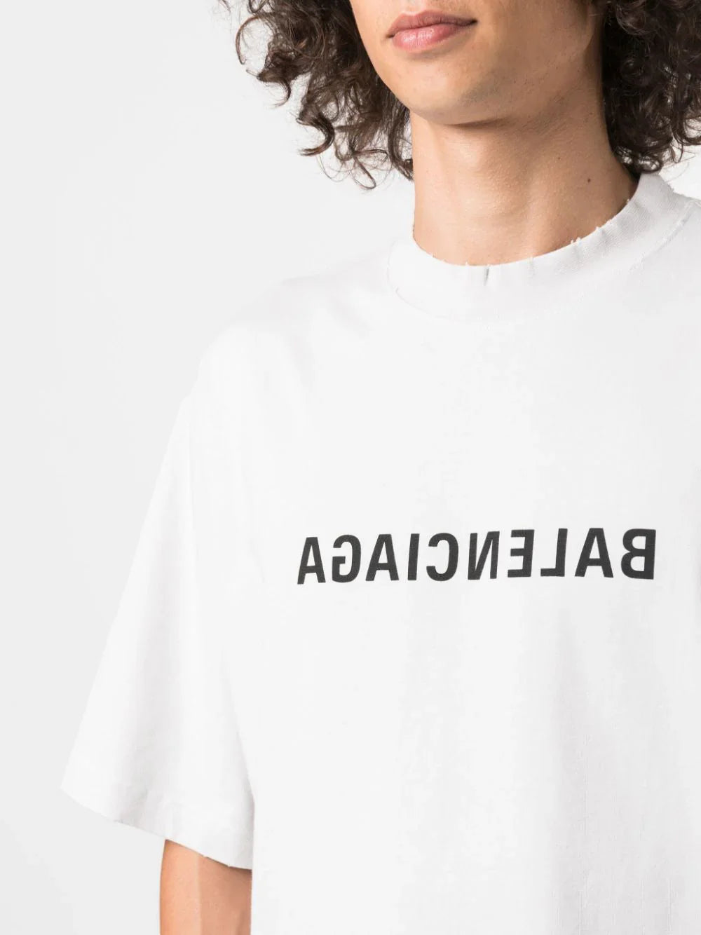 Inverted logo-print white cotton oversized T-shirt