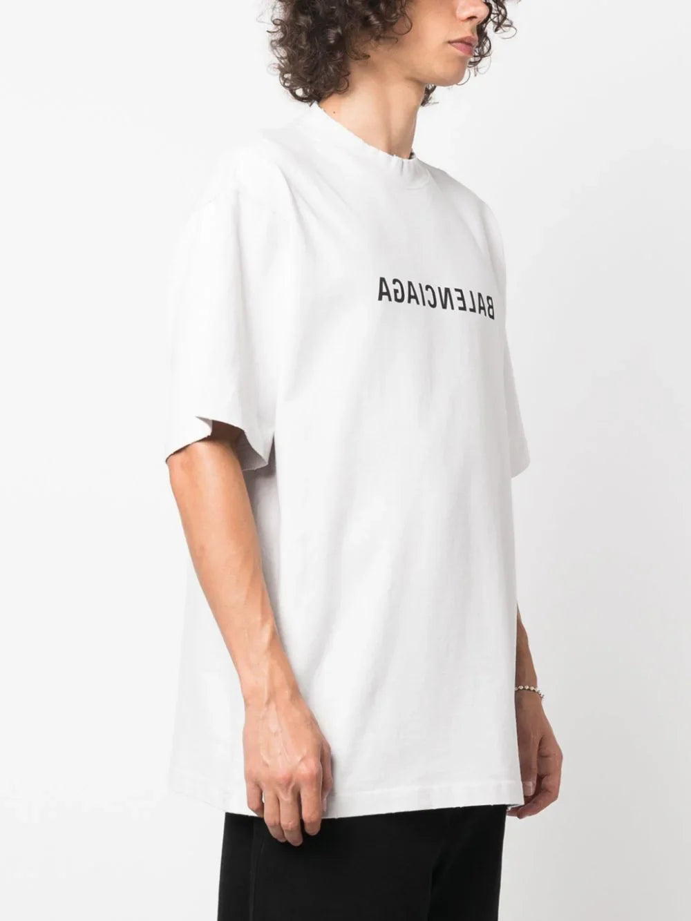Inverted logo-print white cotton oversized T-shirt