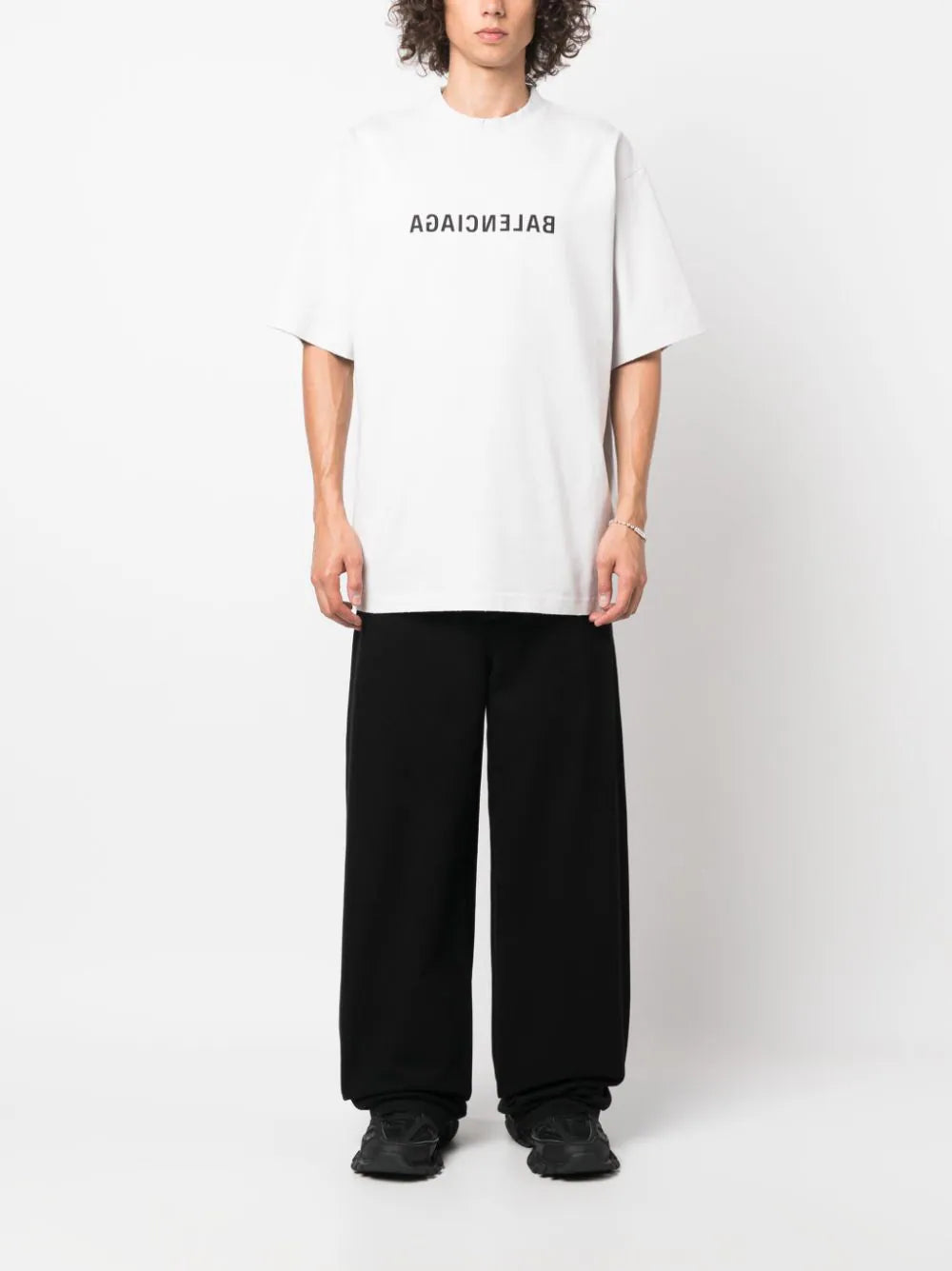 Inverted logo-print white cotton oversized T-shirt