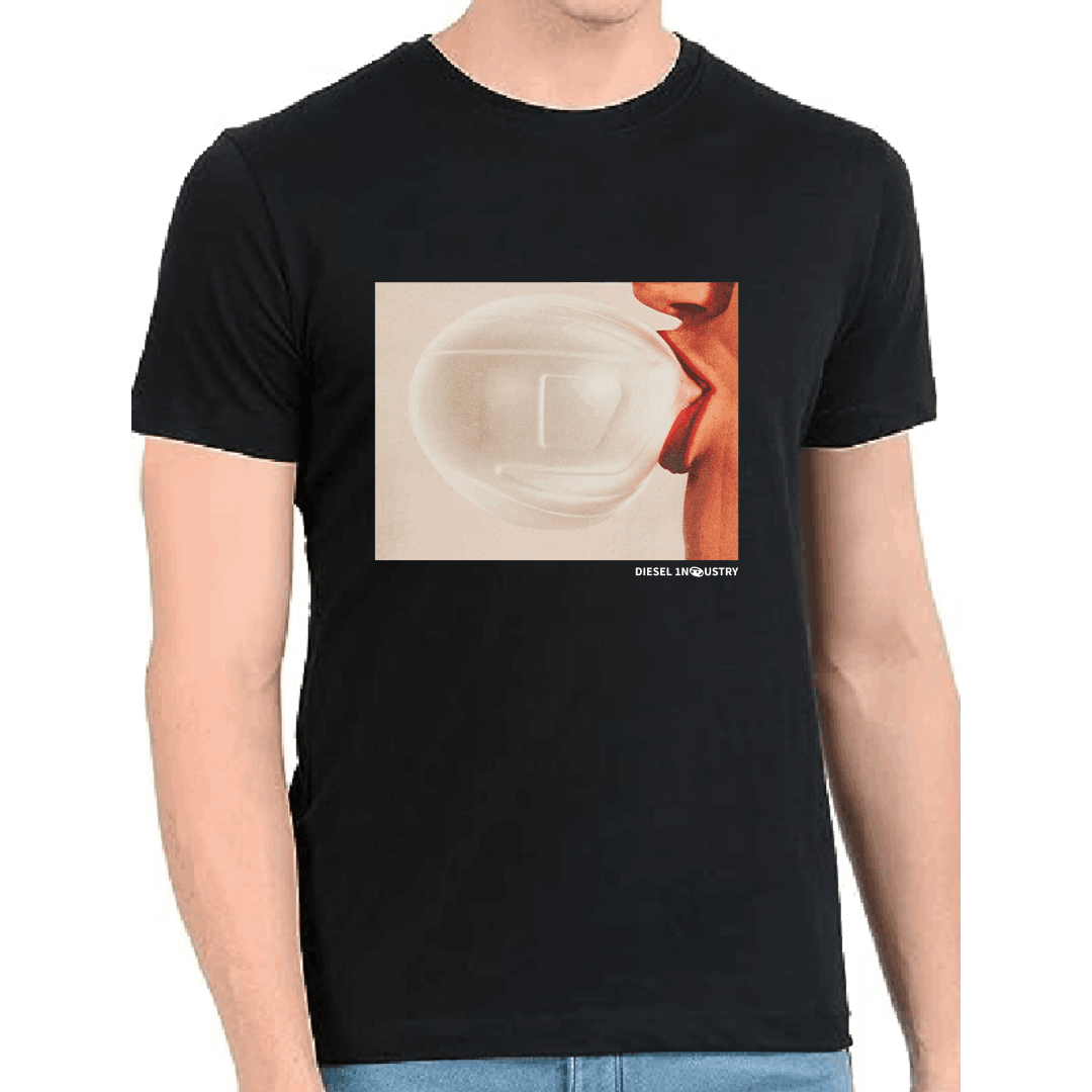 Men's Bubblegum Logo Black Printed T-shirt