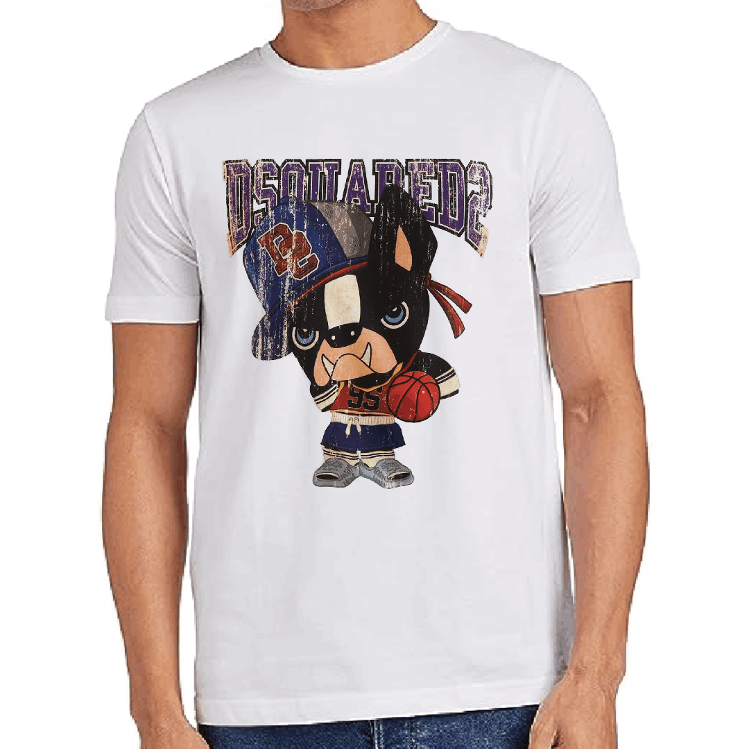 Logo & Cartoon printed white cotton t-shirt