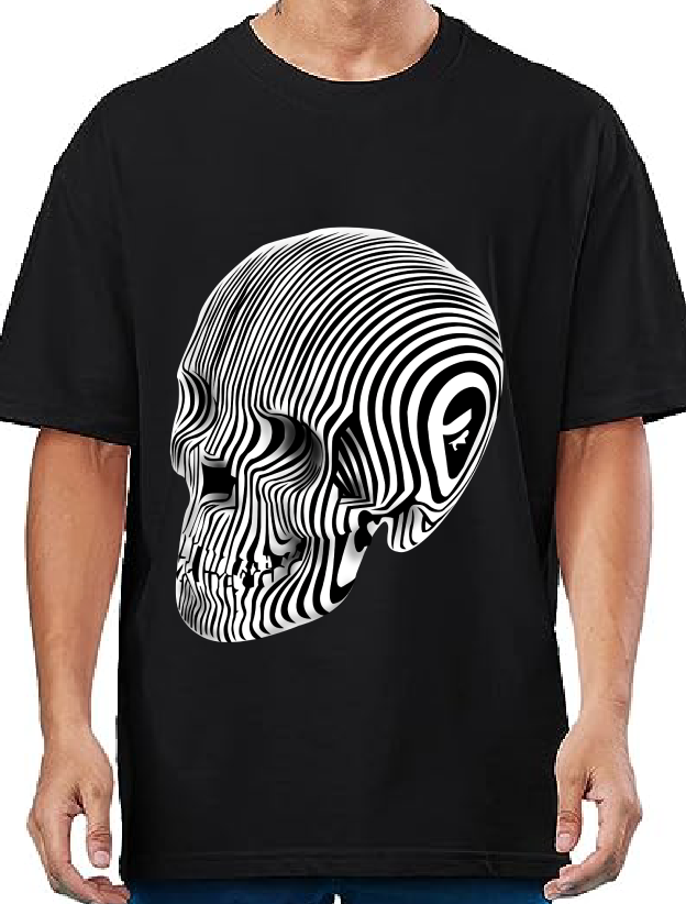 Men's Oversized Skull Fingerprint Printed T-shirt